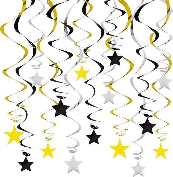 BEISHIDA Black Gold Silver Star Hanging Swirl Decorations, Graduation Birthday by Beishida
