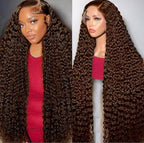 20 Inch Chocolate Brown Deep Wave Lace Front Wigs Human Hair Pre Plucked 200% Density 13x6 HD Lace Frontal Wigs with Baby Hair Deep Curly Wet and Wavy Glueless Wigs for Women (4# Brown, 20 Inch)