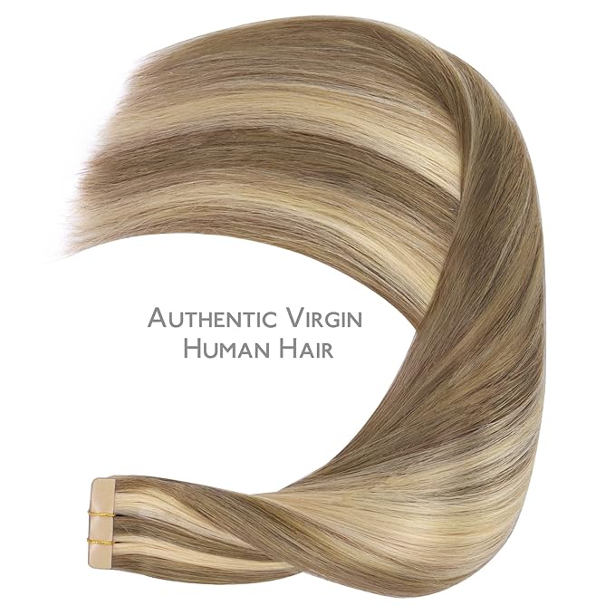 WENNALIFE Tape in Hair Extensions Human Hair, 20pcs 60g 26 inch Ash Brown with Platinum Blonde Highlights Remy Hair Extensions Straight Human Hair Tape in Extensions Skin Weft Tape Extensions