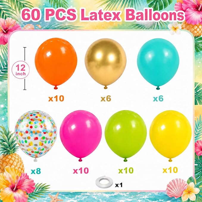 Tropical Balloons, Hot Pink Orange Teal Yellow Green Gold Colorful Confetti - Image 2