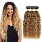 Ombre Bundles Human Hair 1B27 Kinky Curly Bundle Brazilian Virgin Remy Hair 3 Bundles 22 24 26 Inch Double Weft 2 Tone Black and Honey Blonde Kinky Curly Bundle Hair Weave 300g