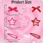 36Pcs Hot Pink Mini Bow Hair Clips Red Star Snap Hair Barrettes Water Drop No Slip Hair Clips for Women 3 Color Small Hair Bows Star Bowknot Hair Accessories for Girls