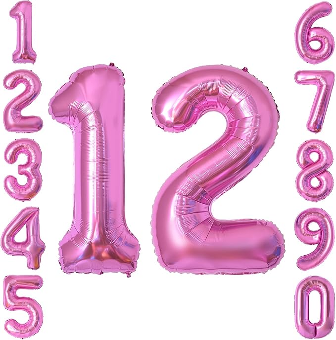Pink Number 12 Balloon 40 Inch, Sleek Metallic Foil Party Supplies | Stunning by Unknown