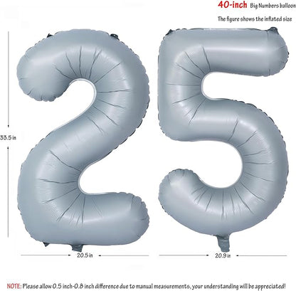 40 In Matte gray Number Balloon Helium Foil Mylar Birthday Balloon Digit 25 | - Image 2