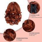 Ponytail Extension, Clip on Ponytails for Women, 9" Claw Clip in Short Curly Wavy Pony Hair Extension for Women - Auburn