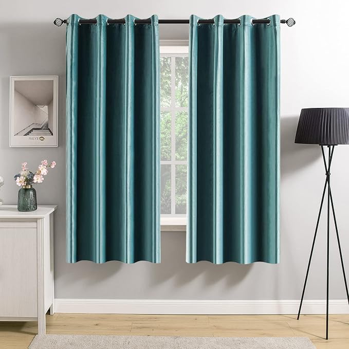 MIULEE Velvet Curtains Teal 52 x 63 Inch Length Set of 2 | Grommet Drapes by MIULEE