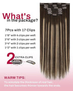 Moresoo Ombre Brown Clip in Hair Extensions Dark Brown to Caramel Blonde Balayage Real Hair Extensions Clip in Human Hair Full Head 16 inch 120g/7pcs