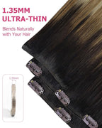 YoungSee 150g Clip in Human Hair Extensions Balayage Clip on Hair Extensions for Women Ombre Human Hair Extension Clip ins Dark Brown Roots to Medium Brown with Blonde Rmey Hair 20in 7pcs