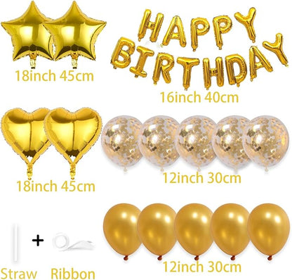 27 Pcs Gold Birthday Decorations, 3D Foil Gold Happy Birthday Balloon Banner - Image 3