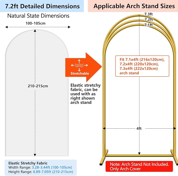 Hemmotop Stretchy Arch Backdrop Cover Set, 7.2 ft and 6 ft | Spandex, 2 Sided - Image 2