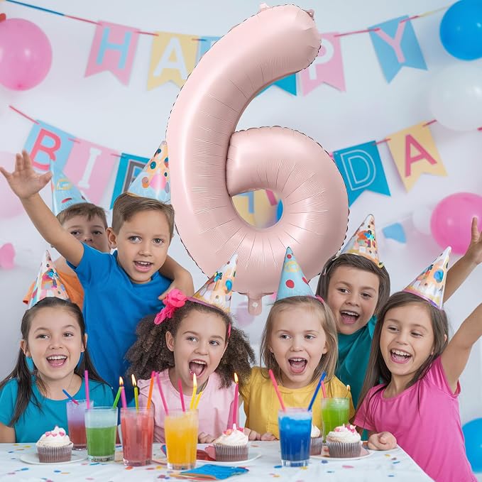 40 Inch 6 Balloon Number, Large Pastel Baby Pink Foil Number 6 Balloons - Image 4