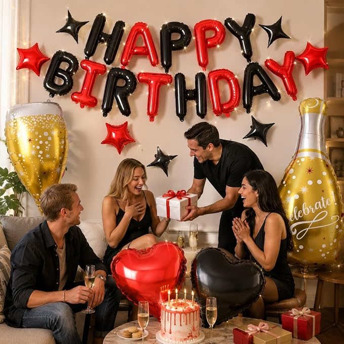 Red and Black Happy Birthday Balloons Banner, Birthday Decorations - Image 4