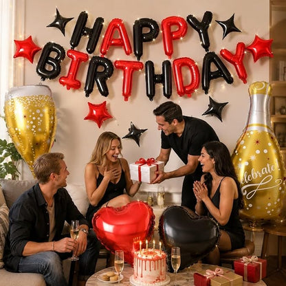 Red and Black Happy Birthday Balloons Banner, Birthday Decorations - Image 4