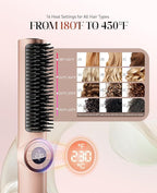Hair Straightener Brush: Ionic Hair Straighteners for Women with 15 Temps, Straightening Brush Fast Heating with LED Display & Dual Voltage, Gold