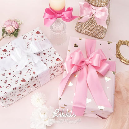 Ribbli Pink Satin Ribbon 1-1/2 Inch x 4 Rolls Total 40 Yards- White Pink Ribbon - Image 4