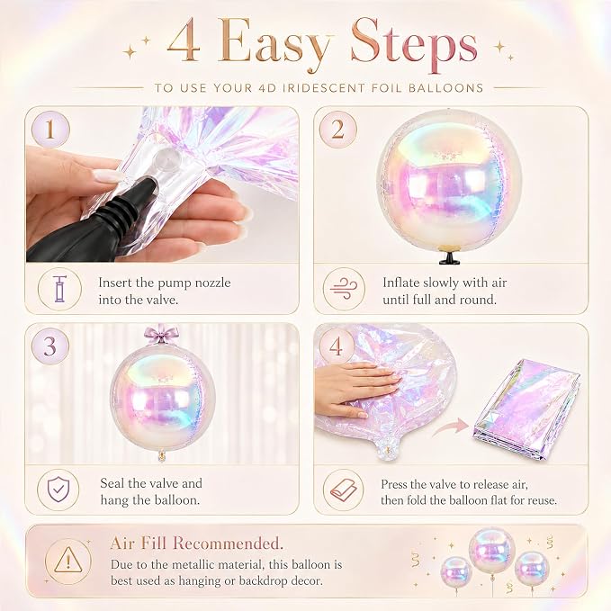 12Pcs Iridescent Round Foil Balloons, 4D Holographic Clear Ball Balloons | - Image 4