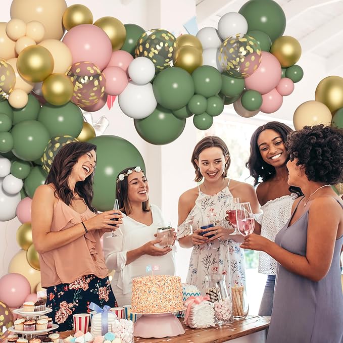 Amandir 166Pcs Sage Green Blush Peach White Gold Balloon Garland Arch Kit | - Image 5