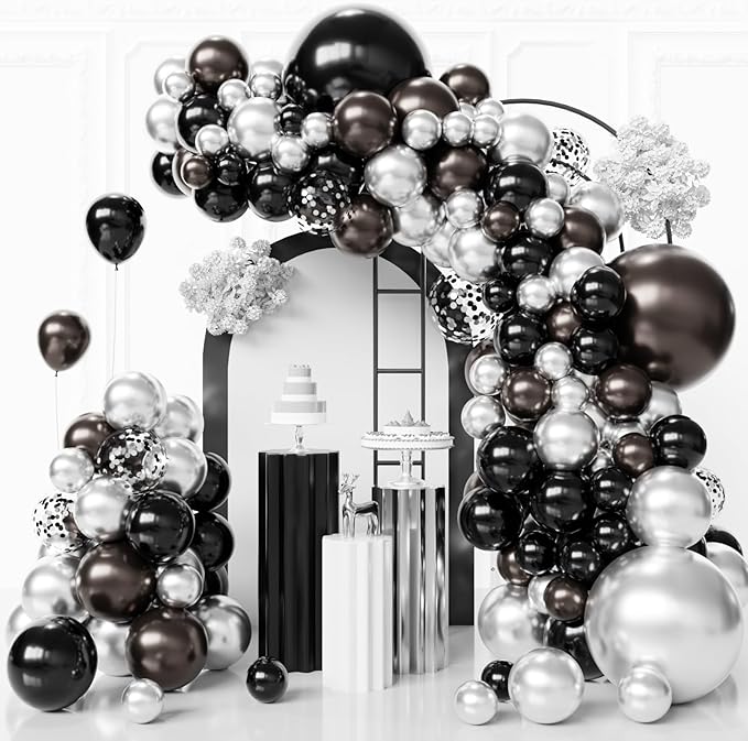 Black and Silver Balloons Arch Kit by FQZYLCH
