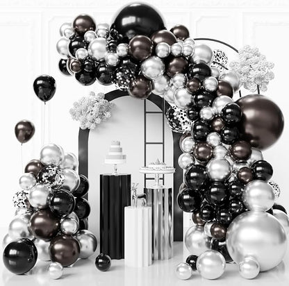 Black and Silver Balloons Arch Kit by FQZYLCH