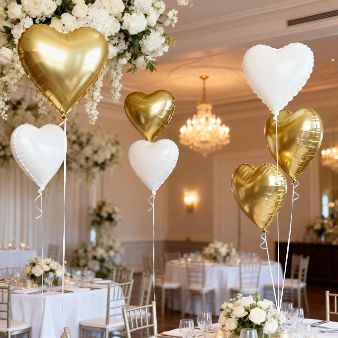 Gold White Heart Balloons - Image 6