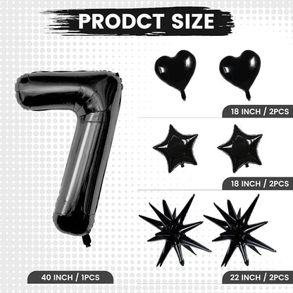 TONIFUL 7th Birthday Balloons Kit 40 Inch Black Large Number 7 Foil Balloon | - Image 2