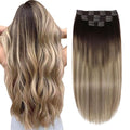 XDhair Human Hair Clip in Extensions 22 Inch 120g 6pcs Balayage Clip in Hair Extension Ombre Hair Extensions Clip ins Dark Brown to Dirty Blonde #2/6/18