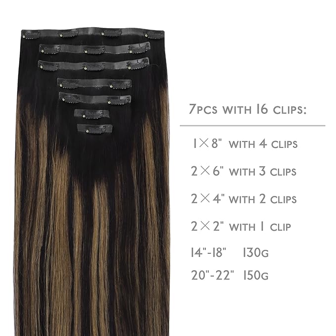WENNALIFE Seamless Clip In Hair Extensions Human Hair, 24 Inch 160g 7pcs Natural Black Mixed Chestnut Brown Hair Extensions Clip in Human Hair Invisible PU Skin Weft Natural Remy Human Hair Extensions