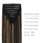 WENNALIFE Seamless Clip In Hair Extensions, 14 Inch 130g 7pcs Natural Black Mixed Chestnut Brown Hair Extensions Clip in Human Hair Invisible PU Skin Weft Natural Remy Human Hair Extensions