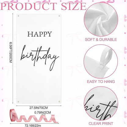 Tingjoo 27 × 78 Inch Happy Birthday Fabric Banner Long Birthday Party - Image 2