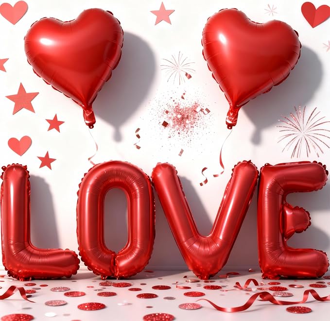 Love Balloons Banner and Heart Shaped Balloon, Love Balloons Decorations by Jobkoo
