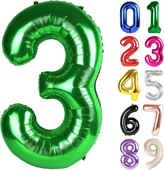 3 Balloon - Green Birthday Number Balloons, 40 Inch Decorations Men Women | by ALPHADELTAPI