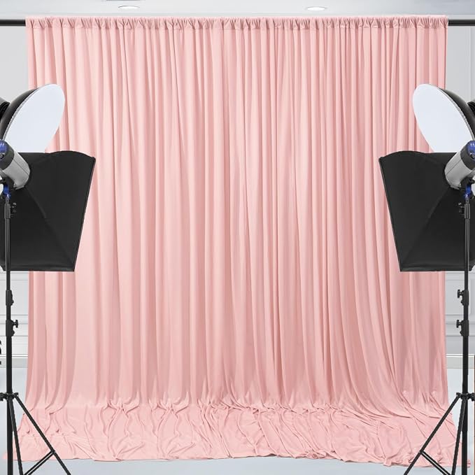ESGOTBME 10x10ft Wrinkle Free Blush Pink Backdrop Curtain - Image 9