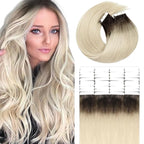Lacer Hair Extensions Tape in Human Hair Natural Balayage R#2/60 Darkest Brown to Platinum Blonde Seamless PU Skin Weft 22 Inch Tape In Hair Extensions Real Remy Human Hair Double Side 100g 40pcs