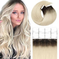 Lacer Blonde Tape in Hair Extensions Human Hair 40pcs 100g 14 Inch Rooted Darkest Brown to Platinum Blonde Invisible Hair Extensions Real Human Hair Straight Tape in Extensions Human Hair