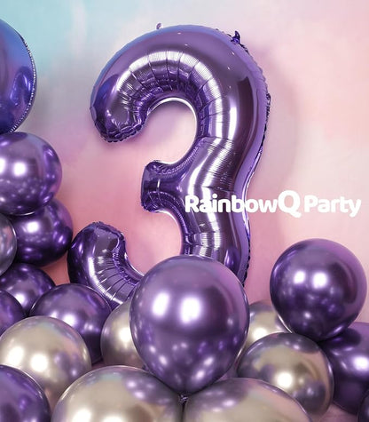 RainbowQ Purple 3 Balloon Number 40 Inch 0-40 Foil Large Balloons | Big Mylar 3 - Image 7
