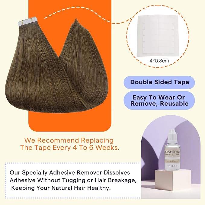 Full Shine Tape Ins Human Hair Extensions 16 Inch Color 3 Brown Tape in Hair Extensions Human Hair Invisible Seamless Skin Weft 20PCS Natural Straight Double Sided Remy Hair 50G Add Volume
