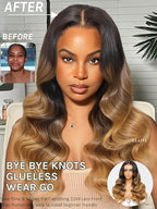 KLAIYI Ombre Highlight Blonde Loose Wave Pre Everything Glueless 13x4 Lace Front Wigs Human Hair Drawstring Balayage Brown Pre Cut Pre Plucked Bleached Ready to Wear and Go Wig with Dark Roots 24Inch