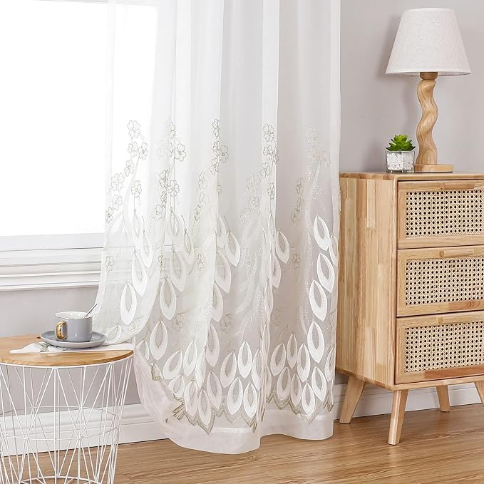 White Sheer Voile Curtains White Embossed Drip 54Wx72L Inch | Light Filtering by VISIONTEX