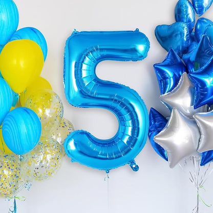 Blue Number 5 Balloon 40 Inch, Big Large Foil Helium Number Balloons, Jumbo - Image 2