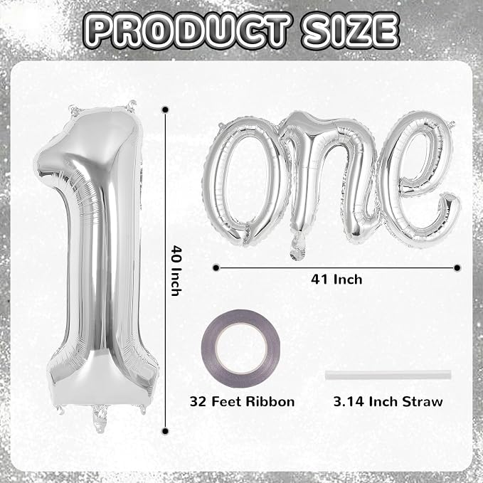 2 Pcs One Balloon Set, 40 Inch Number 1 Balloon and 41 Inch Script Letter One - Image 2