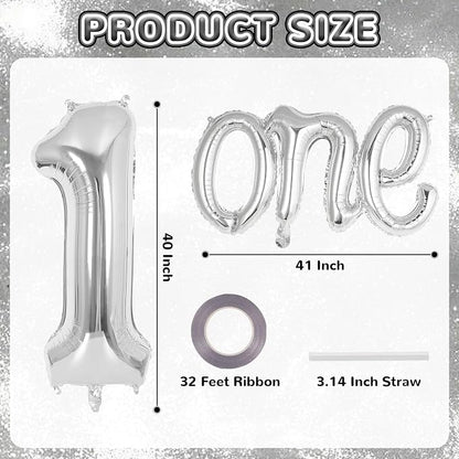 2 Pcs One Balloon Set, 40 Inch Number 1 Balloon and 41 Inch Script Letter One - Image 2