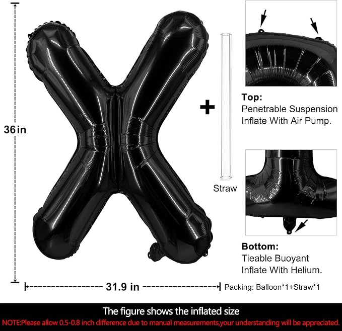 Lovoir 40 Inch Large Black Letter X Balloons Big Size Jumbo Mylar Foil Helium - Image 2
