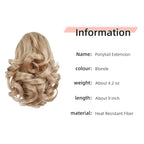 Ponytail Extension, Clip on Ponytails for Women, 9" Claw Clip in Short Curly Wavy Pony Hair Extension for Women - Blonde