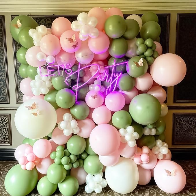HILAVO Sage Green Pink Balloons 12 Inch Olive Green Pastel Pink Ivory Metallic - Image 5