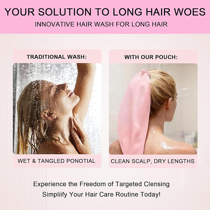Waterproof Hair Sleeve for Long Hair, Crown Washing Shower Cap Ponytail, Reusable Adjustable, Quick Root Refresh for Shower Gym Travel Pool Beach, Time Saver (Purple, 2PC)