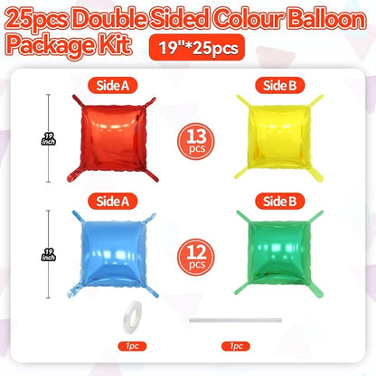 Red Yellow Blue and Green Double Sided Square Foil Balloons Wall, 19 Inches - Image 2