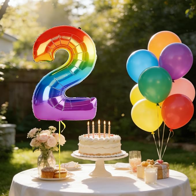 40 Inch Number 2 Balloons for 2nd Birthday Party Decorations, 0-100 Rainbow - Image 3