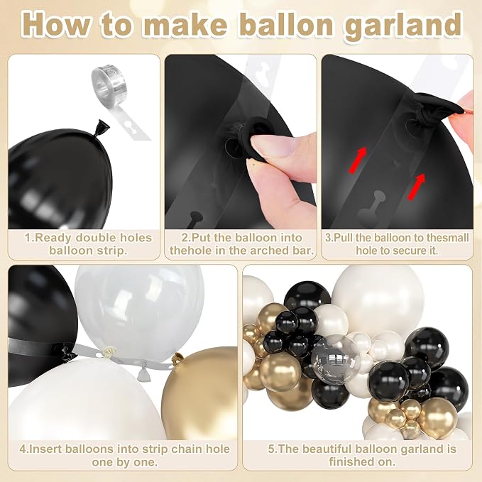 Amandir 173Pcs Black Pearl White Gold Balloons Arch Garland Kit | Pearl White - Image 5