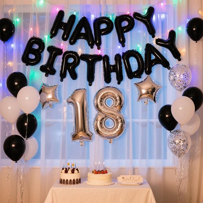 Black Happy Birthday Balloon Banner Set -16 Inch Foil Letters Balloons - Image 5