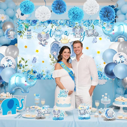 Elephant Baby Shower Decorations Banner, It's a Boy Backdrop, Foil & Latex - Image 7